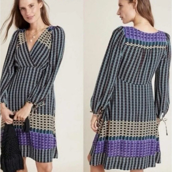[US10]Anthropologie Maeve Gianna Tunic V Neck Dress Geometric Print - Picture 2 of 7